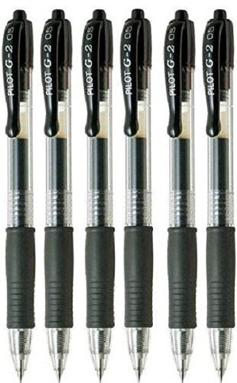 Picture of Pilot G2 Black Retractable Rollerball Pen Pens Extra Fine Gel Ink Refillable 0.5mm Nib Tip 0.3mm Line G2-5 (Pack Of 6)