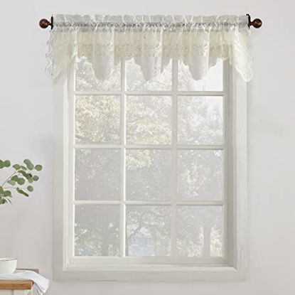 Picture of No. 918 Alison Floral Lace Sheer Rod Pocket Kitchen Curtain Valance, 58" x 14", Ivory