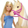 Picture of Barbie Doll, Blonde, Wearing Riding Outfit with Helmet, and Light Brown Horse with Soft White Mane and Tail, Gift for 3 to 7 Year Olds