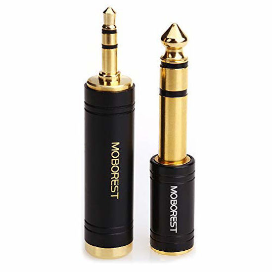 Picture of MOBOREST 3.5mm M to 6.35mm F Stereo Pure Copper Adapter, 1/8 Inch Plug Male to 1/4 Inch Jack Female Stereo Adapter, Can be Used Conversion Headphone adapte, amp adapte, Black Fashion 2-Pack