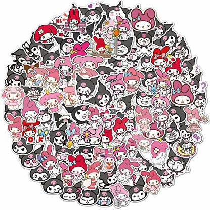 Picture of Kawaii Kuromi My Melody Stickers for Water Bottles 100pcs, Vinyl Laptop Stickers for Hydroflask Skateboard Waterproof Stickers for iPad Scrapbook Guitar Decals