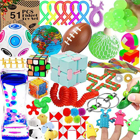 GetUSCart- 51 Pcs Sensory Fidget Toys Pack, Stress Relief and Anti-Anxiety  Sensory Fidget Pack for Kids Adults ADHD ADD Anxiety Autism with Stress  Balls Infinity Cube, Gifts for Party Favors Classroom Rewards