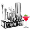 Picture of Cocktail Shaker Set, 23-Piece Boston Stainless Steel Bartender Kit with Acrylic Stand & Cocktail Recipes Booklet, Professional Bar Tools for Drink Mixing, Home, Bar, Party (Include 4 Whiskey Stones)