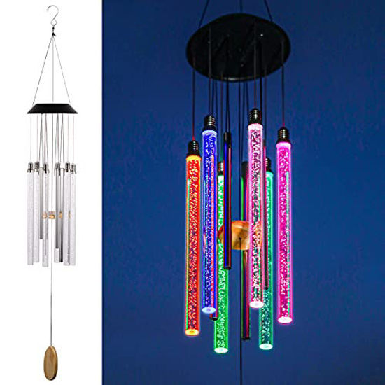 Picture of Solar Wind Chimes for Outside, DesGully 6 LED Tubes Color Changing Wind Chime Outdoor Clearance Unique Garden Decor Colorful Patio, Gifts for Her/Him (37" Long Wind Chimes)