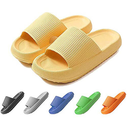 Picture of Pillow Slippers,Quick Drying Message Shower Bathroom Sandals Women Non-Slip Super Soft Thick Sole House Slippers Open Toe Shoes for Men Indoor & Outdoor(Yellow,44/45)