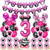 Picture of 50pcs Minnie Birthday Decorations Minnie 3 year old Girl Birthday Party Supplies Minnie Balloons Cake Topper Cupcake Topper