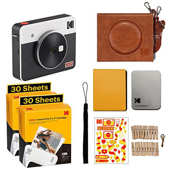 Picture of Kodak Mini Shot 3 Retro Accessory Gift Bundle 3x3 2-in-1 Instant Camera & Photo Printer, Compatible with iOS, Android & Bluetooth, Real Photo HD, 4PASS Technology & Laminated Finish - White