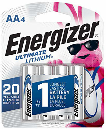 Picture of Energizer Ultimate Lithium AA Batteries, World's Longest Lasting Battery for High-Tech Devices (4 Each), Black (EVEL91BP4)