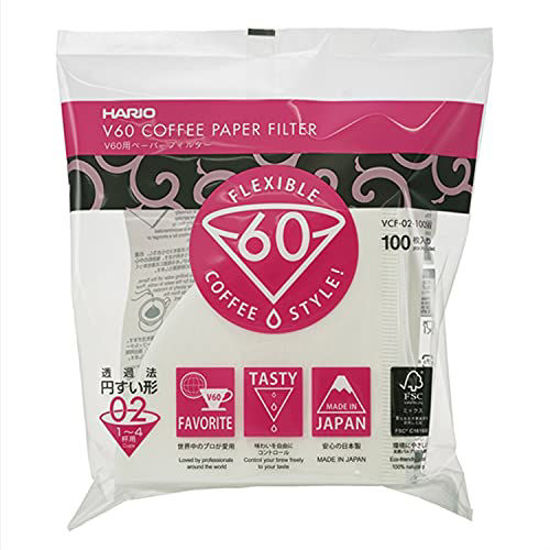 Picture of Hario V60 Paper Coffee Filters Single Use Pour Over Cone Filters Size 02, White, 100 count