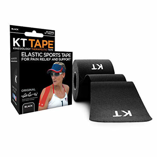 Picture of KT Tape Original Cotton Elastic Kinesiology Therapeutic Athletic Tape, 20 Precut 10 inch Strips, Black, Latex Free, Breathable, Pro & Olympic Choice (KTT-AW-Black)