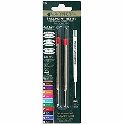 Picture of Monteverde Ballpoint Refill to Fit Parker Ballpoint Pens, Medium Point, Soft Roll, Red, 2 per Pack (P132RD)