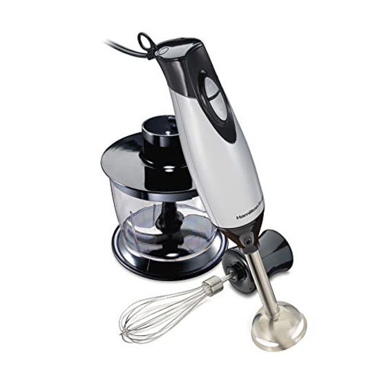 Picture of Hamilton Beach 59765 Immersion Hand Blender with Blending Wand, Whisk and 3-Cup Food Chopping Bowl, 3-Piece, Silver and Stainless Steel