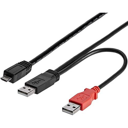 Picture of StarTech.com 3 ft. (0.9 m) USB to Micro USB Cable With Power Delivery - Dual USB 2.0 A to Micro-B - Power and Data - Y-Cable - Micro USB Cable (USB2HAUBY3)