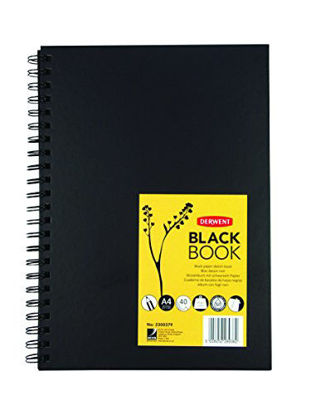 Picture of Derwent Black Paper Sketch Book - A4 Portrait, 40 Sheets, Acid-Free Paper, Wirebound Spine, Professional Quality, Black Book, 2300379