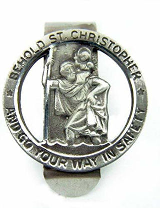 Picture of HIR Round Saint St Christopher Go Your Way in Saftey Proctection Visor Clip, 1 3/8 Inch (Dia) (Pewter)