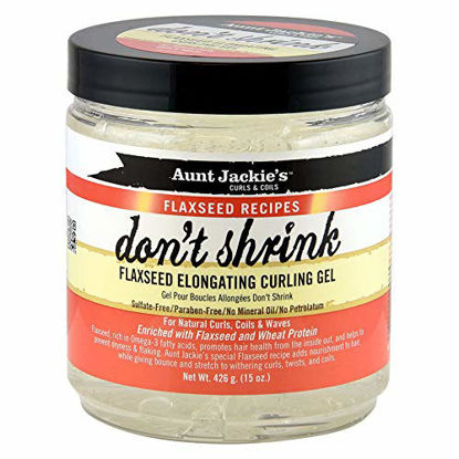 Picture of Aunt Jackie's Flaxseed Recipes Don't Shrink Elongating Hair Curling Gel for Natural Curls, Coils and Waves, Helps Prevent Dryness and Flaking, 15 oz