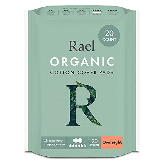 Picture of Rael Organic Cotton Cover Pads - Heavy Absorbency, Unscented, Ultra Thin Pads with Wings for Women (Overnight, 20 Count)