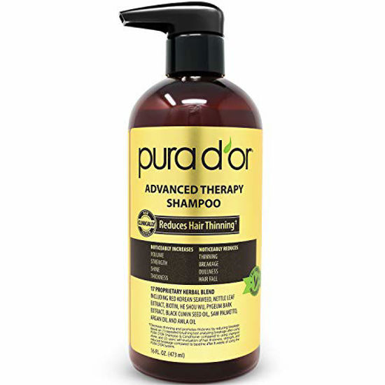 Picture of PURA D'OR Advanced Therapy Shampoo (16oz) Reduces Hair Thinning & Increases Volume, No Sulfate, Biotin Shampoo Infused with Argan Oil, Aloe Vera for All Hair Types, Men & Women (Packaging May Vary)