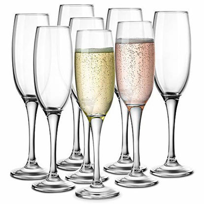 Picture of KooK Premium Clear Glass Champagne Flutes, Thin Stem, 7 ounce, Classic Champagne Glasses Pack of 8
