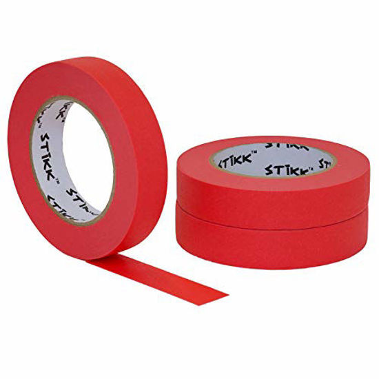 Picture of 3 Pack 1" inch x 60yd STIKK Red Painters Tape 14 Day Easy Removal Trim Edge Finishing Decorative Marking Masking Tape (.94 in 24MM)