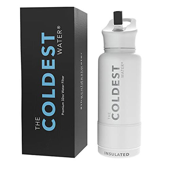 Picture of COLDEST Sports Water Bottle - 32 oz(Straw Lid), Leak Proof, Vacuum Insulated Stainless Steel, Hot Cold, Double Walled, Thermo Mug, Metal Canteen (Epic White)