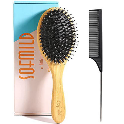 Picture of Hair Brush Boar Bristle Hair Brush Set for Thick Fine Curly Thin Hair Oval Bamboo Paddle Nylon&Boar Bristle Brush for Women Men Kids Reduce Frizz Make your Hair Smooth, Bouncy and Shiny