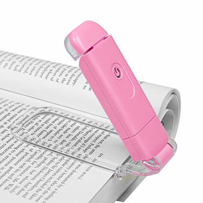 Picture of DEWENWILS Amber Book Reading Light, USB Rechargeable Book Light for Reading in Bed, Blue Light Blocking, 4 Brightness Adjustable for Eye Care, LED Clip On Book Lights for Kids, Bookworms, Pink