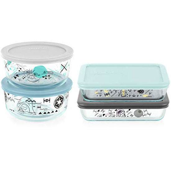 Pyrex Star Wars Holiday Themed Durable Glass Food Storage Set Two 4-Cup and Two 3-Cup Meal Prep Storage Containers with Plastic Lids 8 Pieces