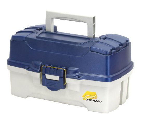 Picture of Plano 2-Tray Tackle Box with Dual Top Access, Blue Metallic/Off White, Premium Tackle Storage, 620206, One Size