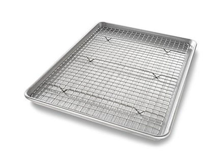 Picture of USA Pan Bakeware Half Sheet Baking Pan and Bakeable Nonstick and Cooling Rack Set, Metal
