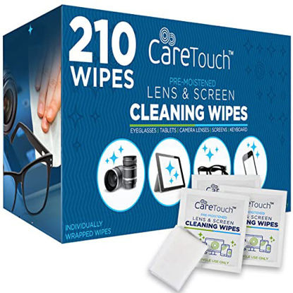 Picture of Care Touch Lens Wipes for Eyeglasses | Individually Wrapped Eye Glasses Wipes | 210 Pre-Moistened Lens Cleaning Eyeglass Wipes