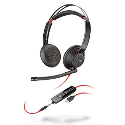 Picture of Poly - Blackwire 5220 USB-C Headset (Plantronics) - Wired, Dual Ear (Stereo) Computer Headset with Boom Mic - USB-C, 3.5 mm to connect to your PC, Mac, Tablet and/or Cell Phone