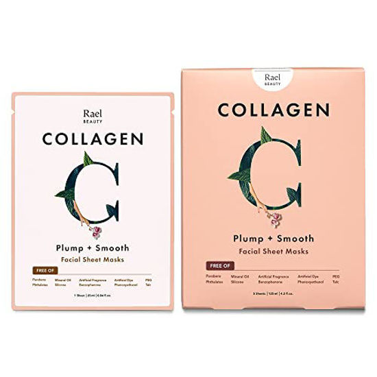 Picture of Rael Bamboo Face Sheet Mask - Collagen Facial Mask with Collagen Essence, Hydrating, Moisturizing (Collagen, 5 Sheets)