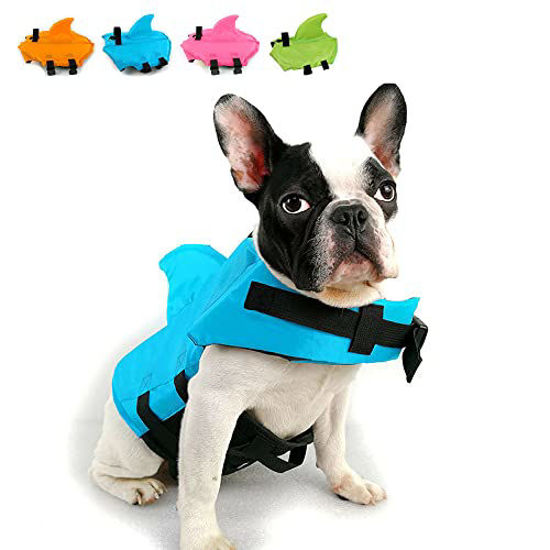 Picture of Snik-S Dog Life Jacket- Preserver with Adjustable Belt, Pet Swimming Shark Jacket for Short Nose Dog (Pug,Bulldog,Poodle,Bull Terrier,Labrador) (XS, Blue)