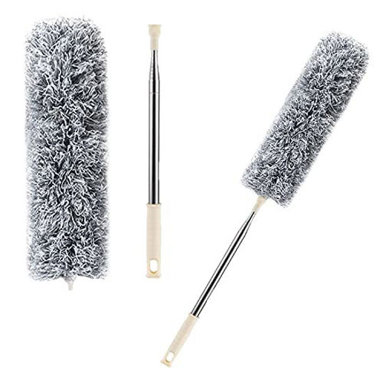 Picture of Microfiber Duster with Extension Pole(Stainless Steel), Extra Long 100 inches, with Bendable Head, Extendable Duster for Cleaning High Ceiling Fan, Interior Roof, Cobweb, Gap Dust- Wet or Dry Use