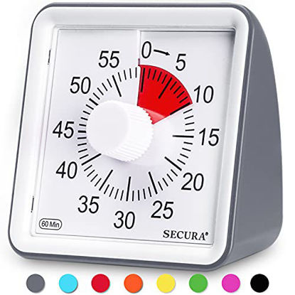 Picture of Secura 60-Minute Visual Timer, Classroom Countdown Clock, Silent Timer for Kids and Adults, Time Management Tool for Teaching (Dark Gray)