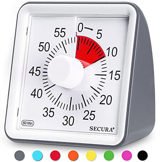 Picture of Secura 60-Minute Visual Timer, Classroom Countdown Clock, Silent Timer for Kids and Adults, Time Management Tool for Teaching (Dark Gray)