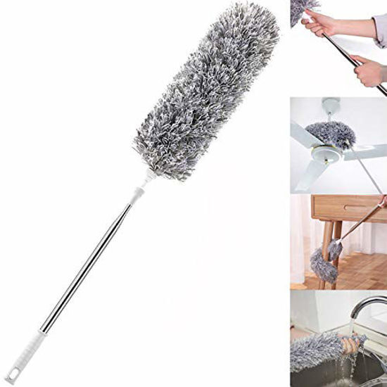 Picture of HEOATH Microfiber Feather Duster with Extendable Pole, 30-100 inches Extra Long Cobweb Duster for Cleaning, Bendable Head, Non-Scratch, Washable Duster for Ceiling, Fan, Furniture