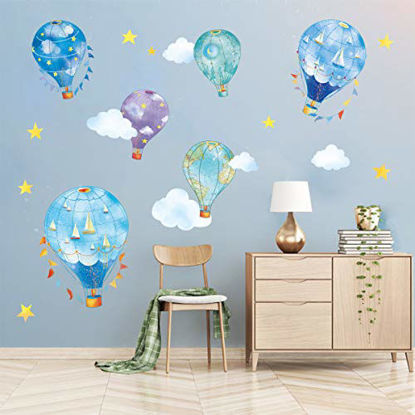 Picture of decalmile 6 Nautical Hot Air Balloons Wall Decals Stars Cloud Star Wall Stickers Baby Nursery Kids Bedroom Wall Decor(Size: 10"/6" H)