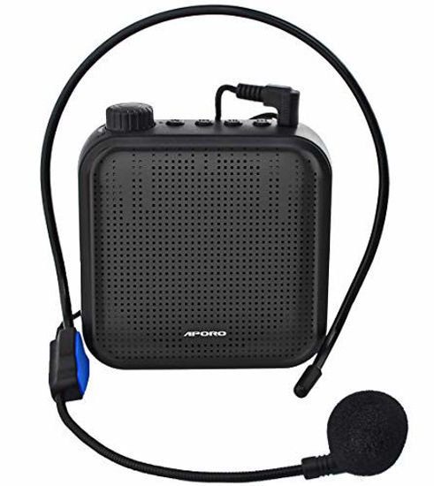 Picture of Voice Amplifier 12W Rechargeable PA System (1200mAh) with Wired Microphone for Teachers, Coaches, Tour Guide and More (Black)