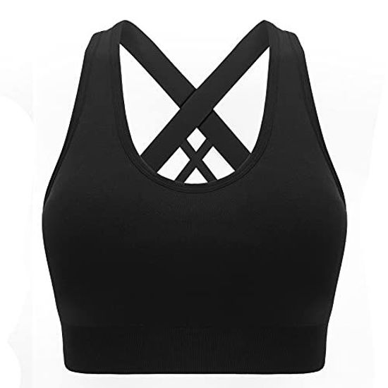 Double Couple Sports Bras for Women Padded High Impact Seamless Criss Cross  Back Workout Tops Gym Activewear Bra