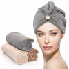 Picture of Microfiber Hair Towel 3 Pack, YFONG Hair Towel with Button, Super Absorbent Hair Towel Wrap for Curly Hair, Fast Drying Hair Wraps for Women, Anti Frizz Microfiber Towel