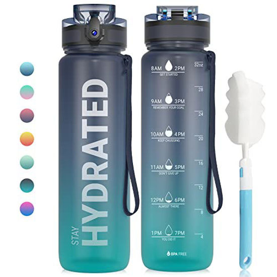 JUNZAN Small Blue Flowers Water Bottles with Straw 32 oz Water Bottle for  Workout Gym Sports BPA Free Spill Proof