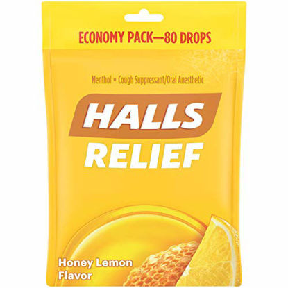 Picture of HALLS Honey Lemon Flavor Menthol Drops 80 ct. Bag Triple Soothing action