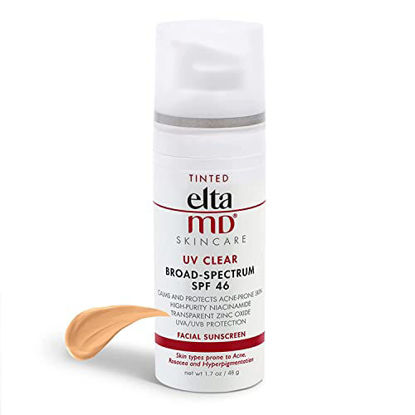 Picture of EltaMD UV Clear SPF 46 Tinted Face Sunscreen, Broad Spectrum Sunscreen for Sensitive Skin and Acne-Prone Skin, Oil-Free Mineral-Based Sunscreen, Sheer Face Sunscreen with Zinc Oxide, 1.7 oz Pump