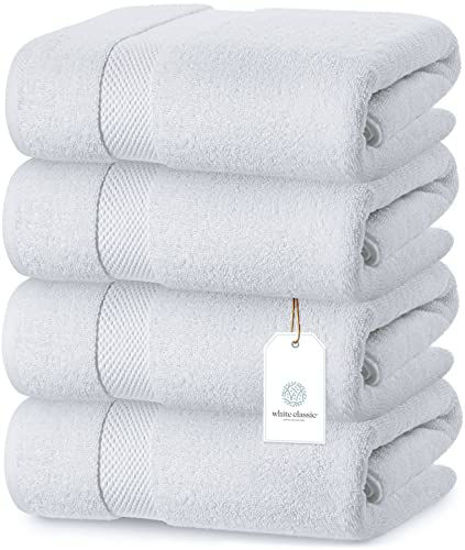 Picture of White Classic Luxury Cotton Bath Towels Large - | Highly Absorbent Hotel spa Collection Bathroom Towel | 27x54 Inch | Set of 4 (White, 4)