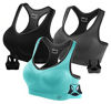 Picture of Fittin Womens Padded Sports Bras Wire Free with Removable Pads Grey/black/Blue ,L ,(Pack of 3)