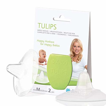 Picture of Ardo Tulips Contact Nipple Shields for Breastfeeding, 2 Count with Carrying Case, Made in Switzerland, BPA Free, (Size M, 20mm)