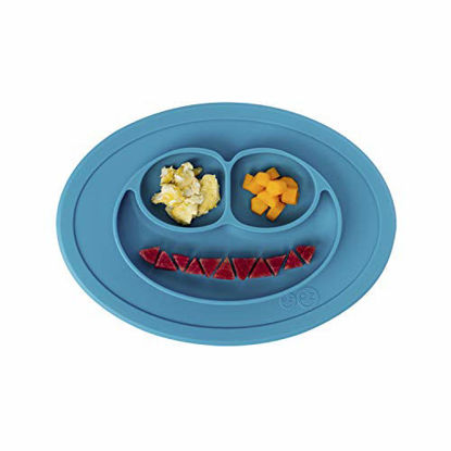 Picture of ezpz Mini Mat (Blue) - 100% Silicone Suction Plate with Built-in Placemat for Infants + Toddlers - First Foods + Self-Feeding - Comes with a Reusable Travel Bag