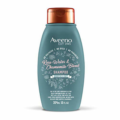 Picture of Aveeno Rose Water & Chamomile Blend Sulfate-Free Shampoo with Colloidal Oat for Dry & Sensitive Scalp, Gentle Cleansing Shampoo for Fine, Fragile Hair, Paraben & Dye-Free, 12 Fl Oz